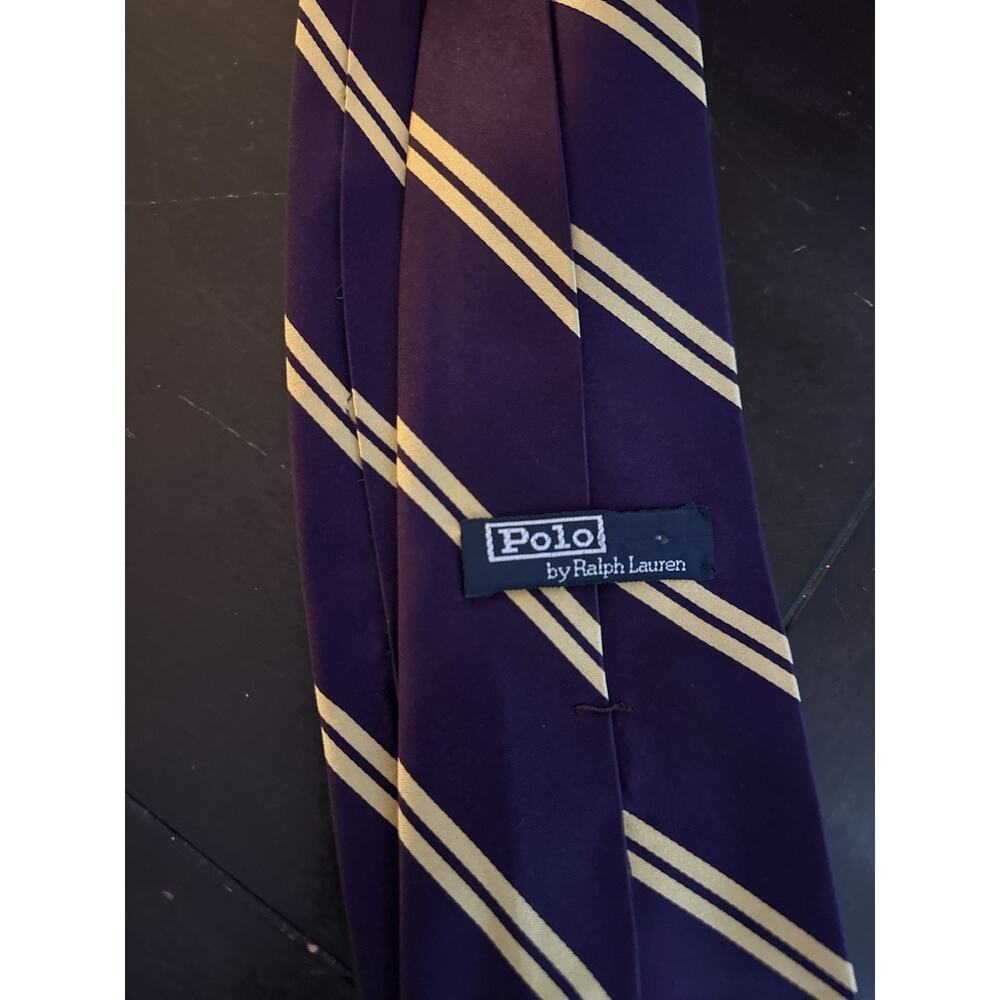 Polo Ralph Lauren VTG 90’s Men's Silk Striped Pointed Tie Purple Gold Handmade